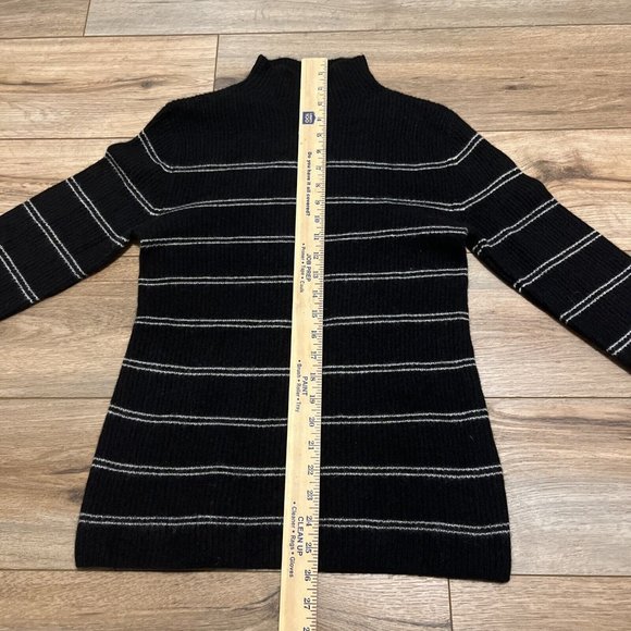 Magaschoni Cashmere Sweater SZ Medium Rib Knit Black White Stripe Mock Neck - Picture 5 of 11